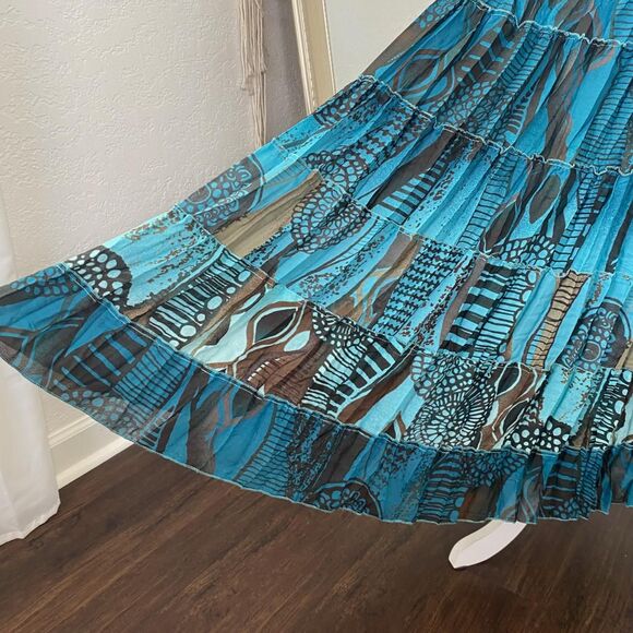 Mermaid Siren Core Blue Teal Brown Paisley Bohemian Midi Maxi Skirt L Large - Picture 2 of 7